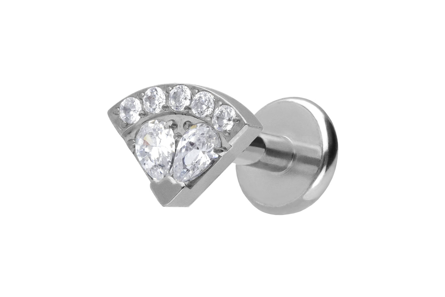 Titan Labret Piercing mit Push Fit KRISTALLFÄCHER